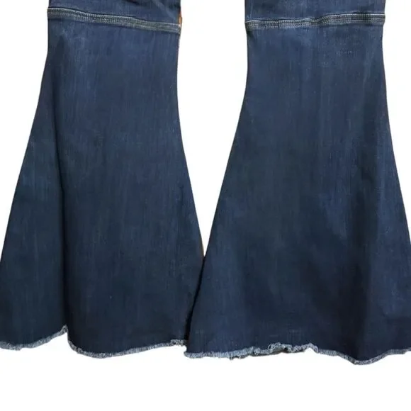 Dark Wash Distressed Knee Flare Jeans | High Rise Stretch | Raw Hem | NWT | 16 - Picture 12 of 14